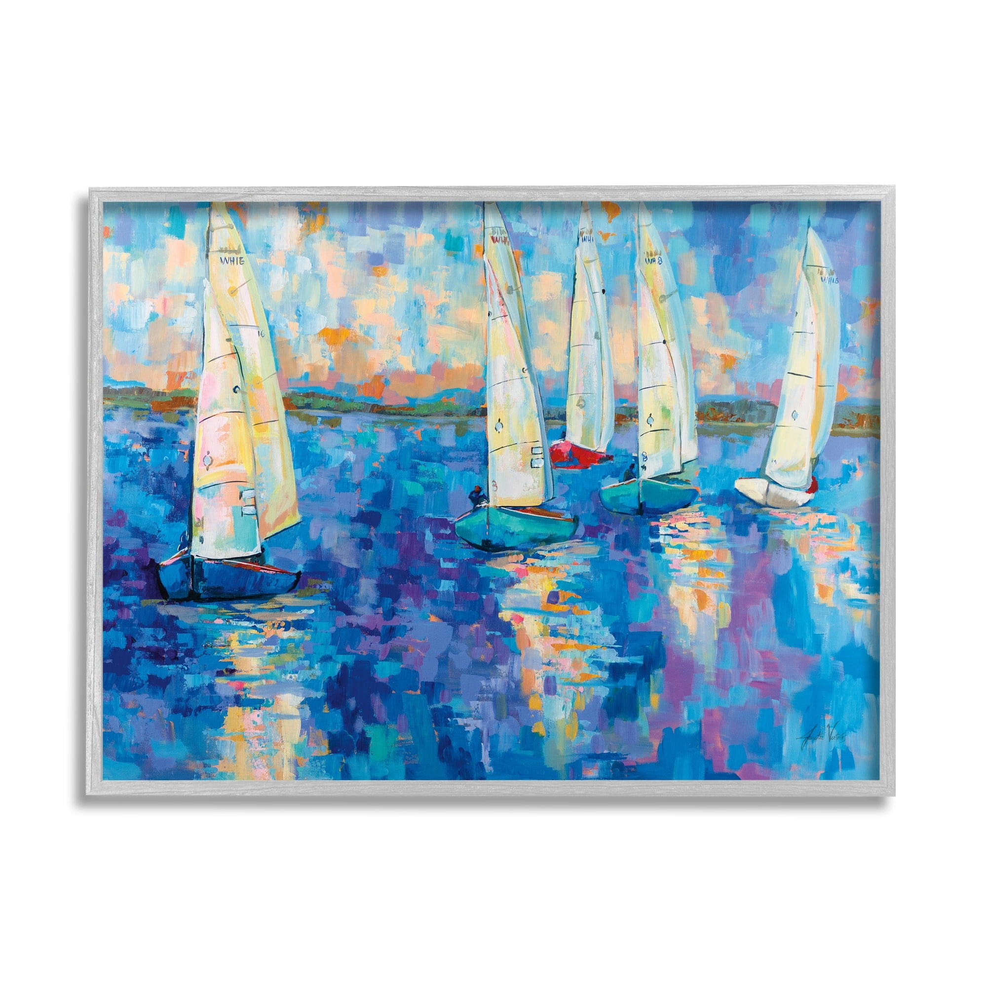 Stupell Industries Expressive Sailboat Waters Abstract Nautical Ship Painting, 30 x 24, Design by Jeanette Vertentes