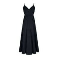 thumbnail image 5 of WIZUTIZ Halter Dresses for Women Leisure Fitted High Waist Smocked Ruffle Hem Adjustable Strap&Belt Solid Shift Dress Sleeveless V-Neck Vacation Dress for Womens Midi Dress Comfy Clubs Dress Black, 5 of 6
