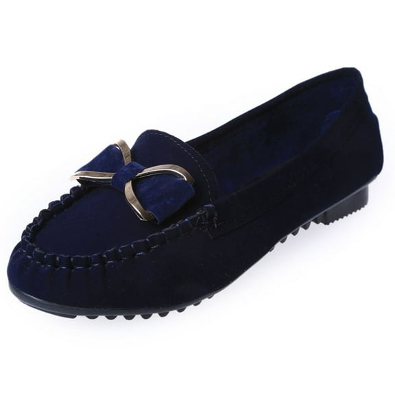 hopeusnice Women's Suede Bowknot Loafers Slip On Flats Comfortable Driving Shoes Loafer Flats Soft Sole Comfortable Walking Shoes Dark Blue 35