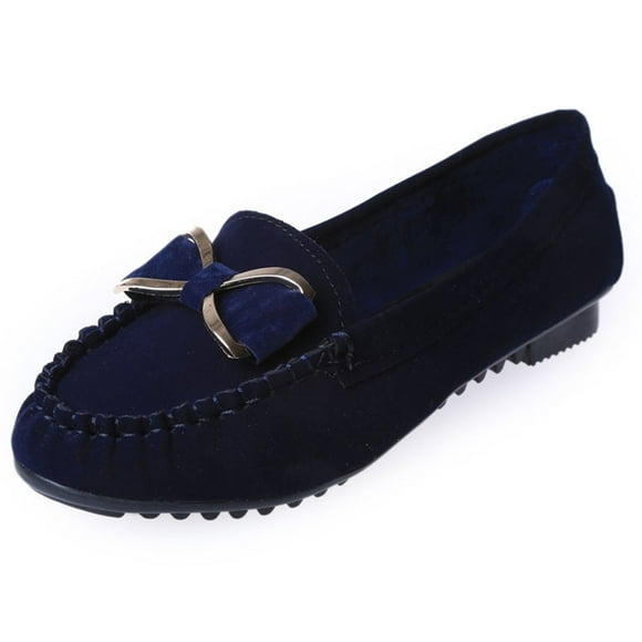 hopeusnice Women's Suede Bowknot Loafers Slip On Flats Comfortable Driving Shoes Loafer Flats Soft Sole Comfortable Walking Shoes Dark Blue 39