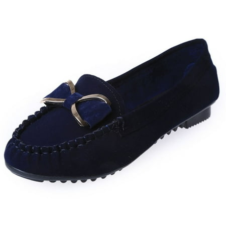 hopeusnice Women s Suede Bowknot Loafers Slip On Flats Comfortable Driving Shoes Loafer Flats Soft Sole Comfortable Walking Shoes Dark Blue 36