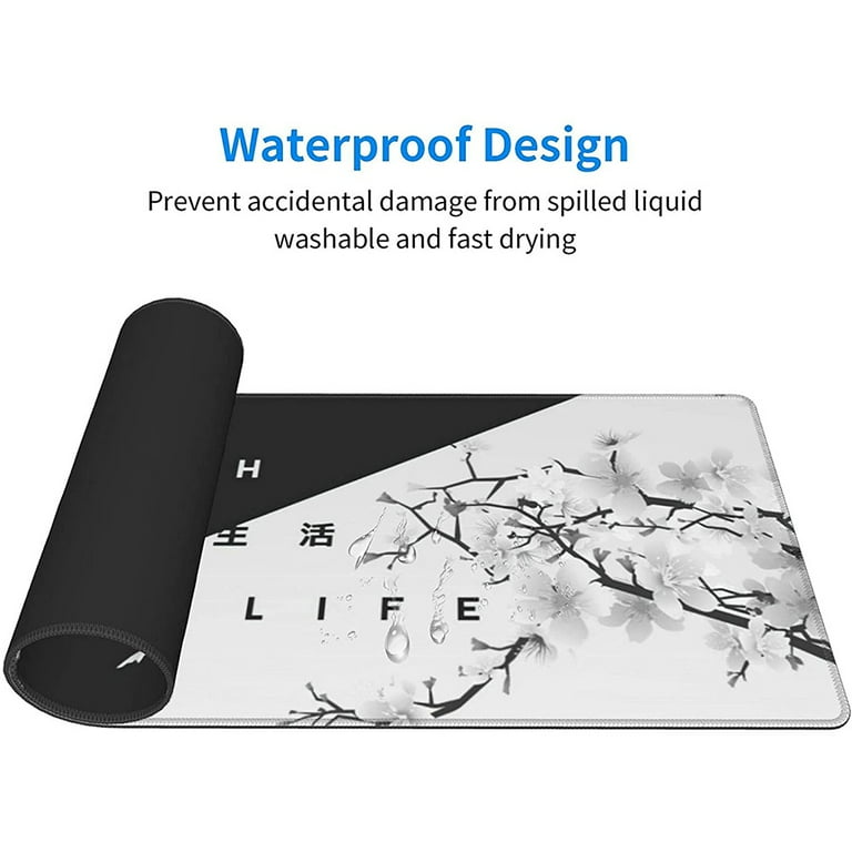 Black and White Gaming Mouse Pad, Mouse Mat Desk Pad, Stitched Edges  Mousepad, 31.5 x 11.8 Inch