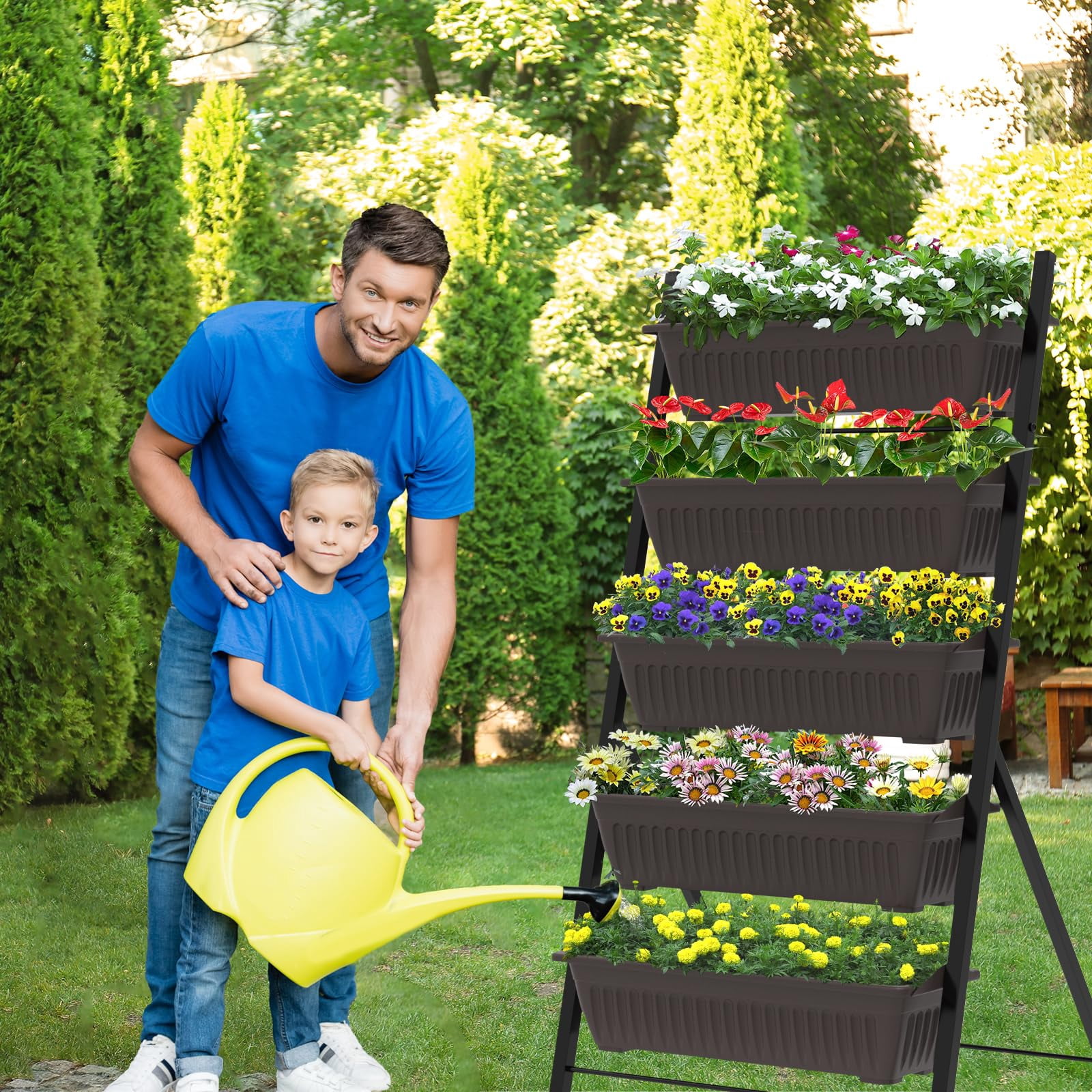 5-Tier Vertical Garden Planter, Outdoor Elevated Herb Planter Box, Metal Raised Garden Bed, for Flowers Herb Plants