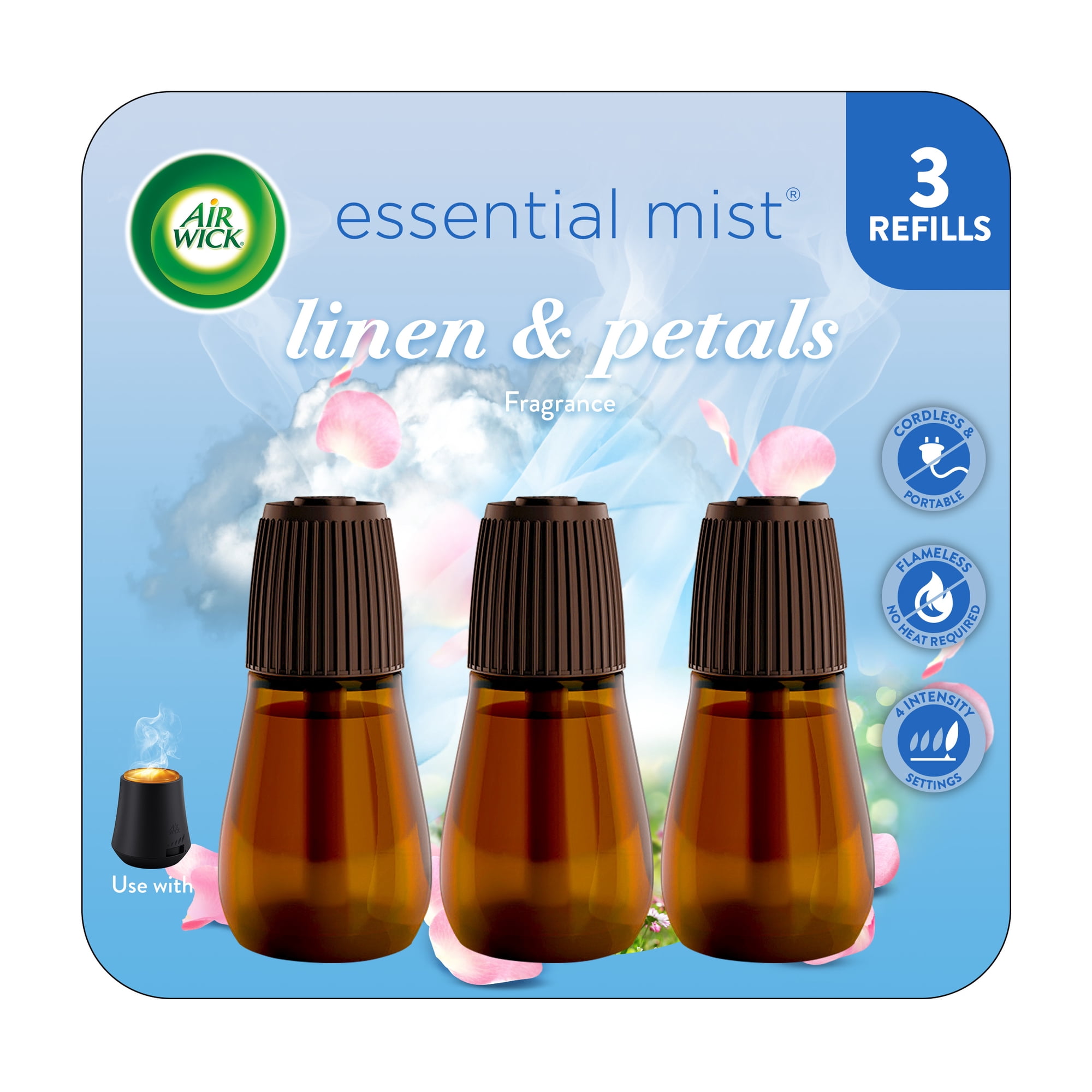 Air Wick Essential Mist Scented Oil Cordless Diffuser Refills, Linen & Petals, 3 Count