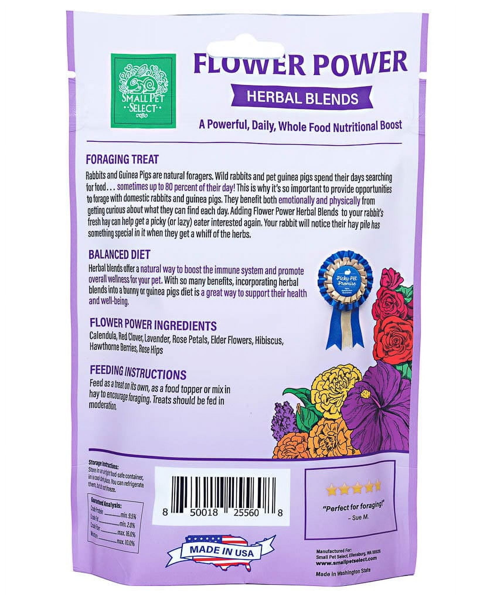 Small Pet Select - Flower Power Herbal Blend, a Natural Herbal Treat for Rabbits and Guinea Pigs, 4.4oz