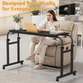 thumbnail image 2 of Adjustable Height & Length Overbed Table with Wheels - Mobile Recliner Desk, Tilting Laptop Tray, Heavy Duty Metal Stand for Bed, Sofa, Recliner, 2 of 6