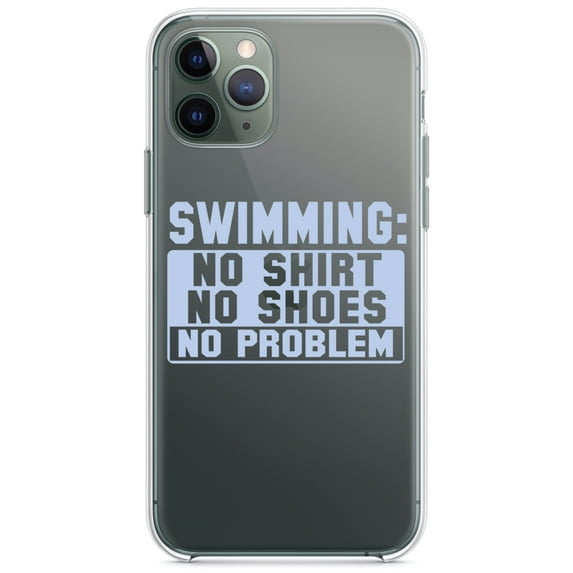 DistinctInk Clear Shockproof Hybrid Case for iPhone 11 Pro MAX (6.5" Screen) - TPU Bumper Acrylic Back Tempered Glass Screen Protector - Swimming No Shirt No Shoes No Problem