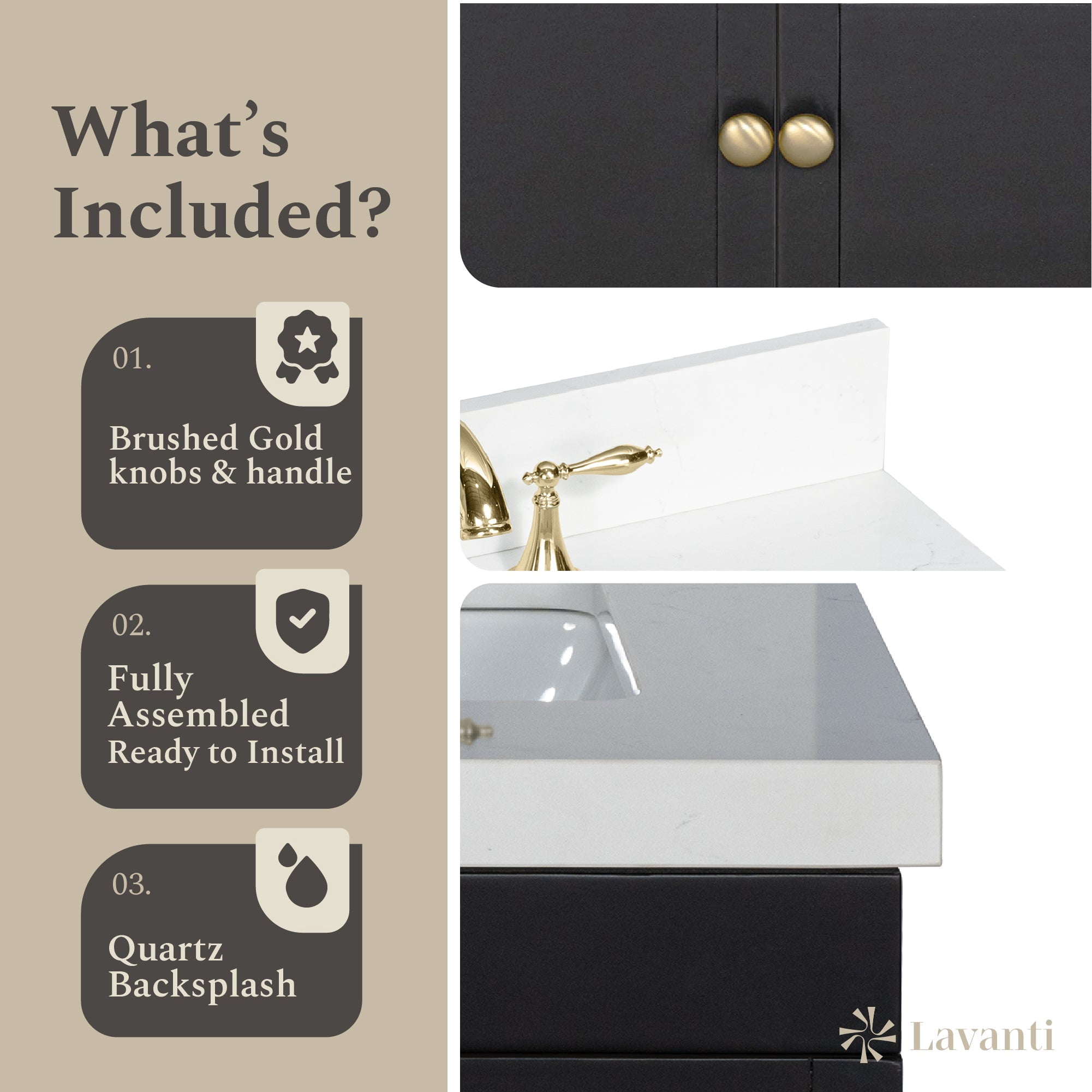 Lavanti Depos Solidwood 24-inch Bathroom Vanity with Sink - Stylish Black