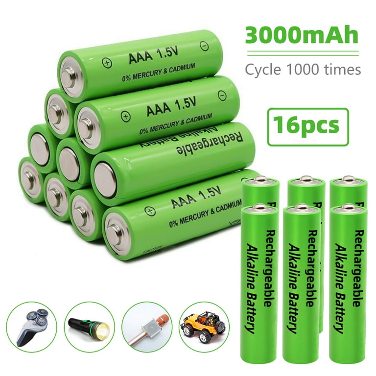 MDHAND 16Pcs 1.5V AA rechargeable battery alkaline battery Suitable for  razor, LED lighting, wireless microphone, cordless phone, etc.