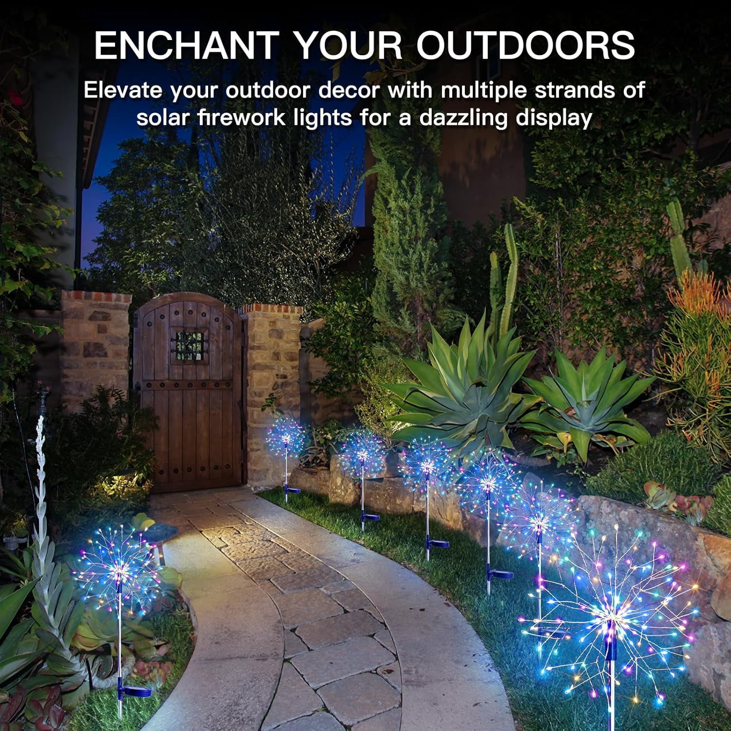 Solar Garden Lights Outdoor Waterproof Decorative, 2Pack 150LED Firework Lights 8 Modes, Multicolor Solar Fairy Light for Yard, Patio, Pathway, Flowerbed Party Wedding Decor