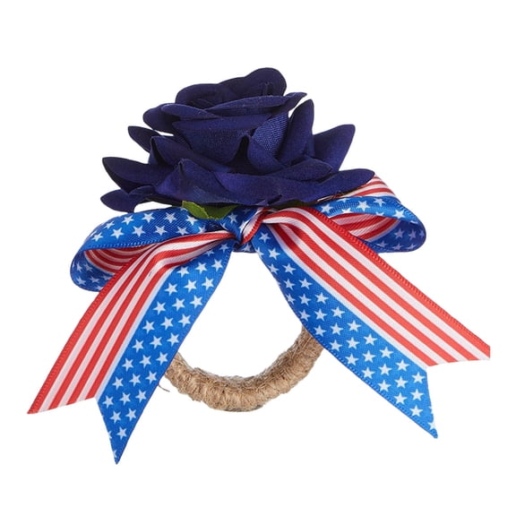 Diceymbol Independence Day Table Decor Set of Festive Cloth Napkin Rings with Simulated Flowers, Perfect for 4th of July Dining & Holiday Celebrations