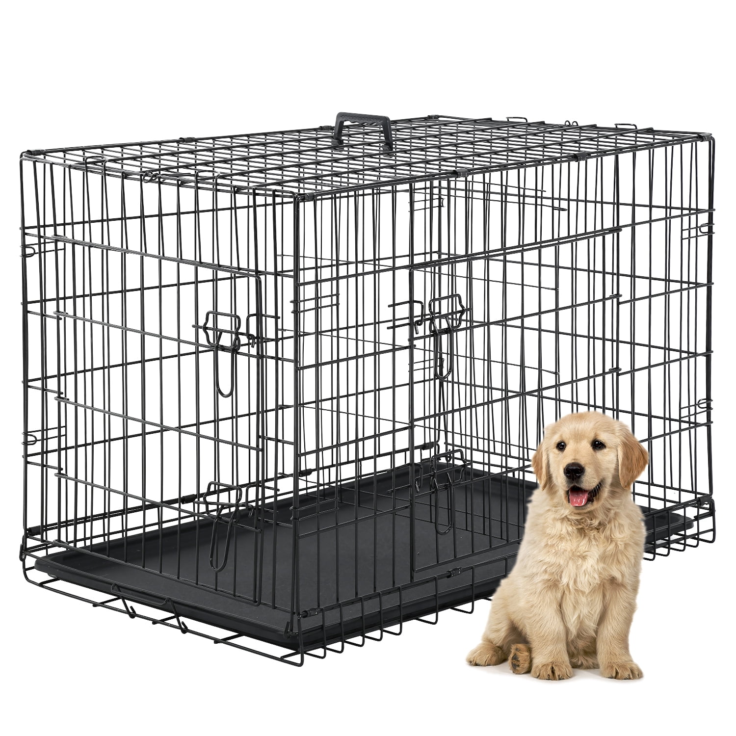 Pal Metal Black 48" Dog Crate Carrier with Collapsible Function