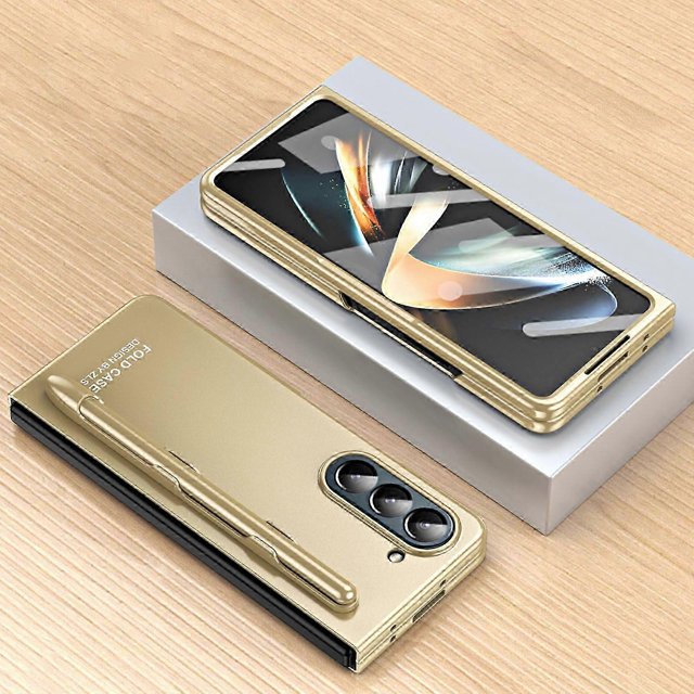 Z Fold 5 Case Cover with S Pen and S Pen Holder, Protective Phone Case with Front Screen Protector Film for Samsung Fold5