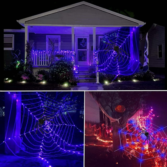 Luces de Telaraña de Halloween, Modos de Luz Led, Decoración de Araña Impermeable, 8 Funciones de Iluminación, para Exteriores, Jardín, Decoración de Fiesta, Temática de Terror, Tamaño de 3,6 M, Incl