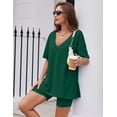 thumbnail image 3 of Ekouaer Womens Pajamas 2 Piece Lounge Sets Oversized V Neck T-Shirts Tops Biker Shorts Set Workout Reversible Tracksuit Light Blue M, 3 of 5