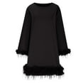 thumbnail image 4 of Guieoi Dress for Women under $10.00 Plus Size Women Party Clothing Splicing Feathers Solid Long Sleeve Round Neck Dresses Black Black*Friday/Cyber*Monday, 4 of 6