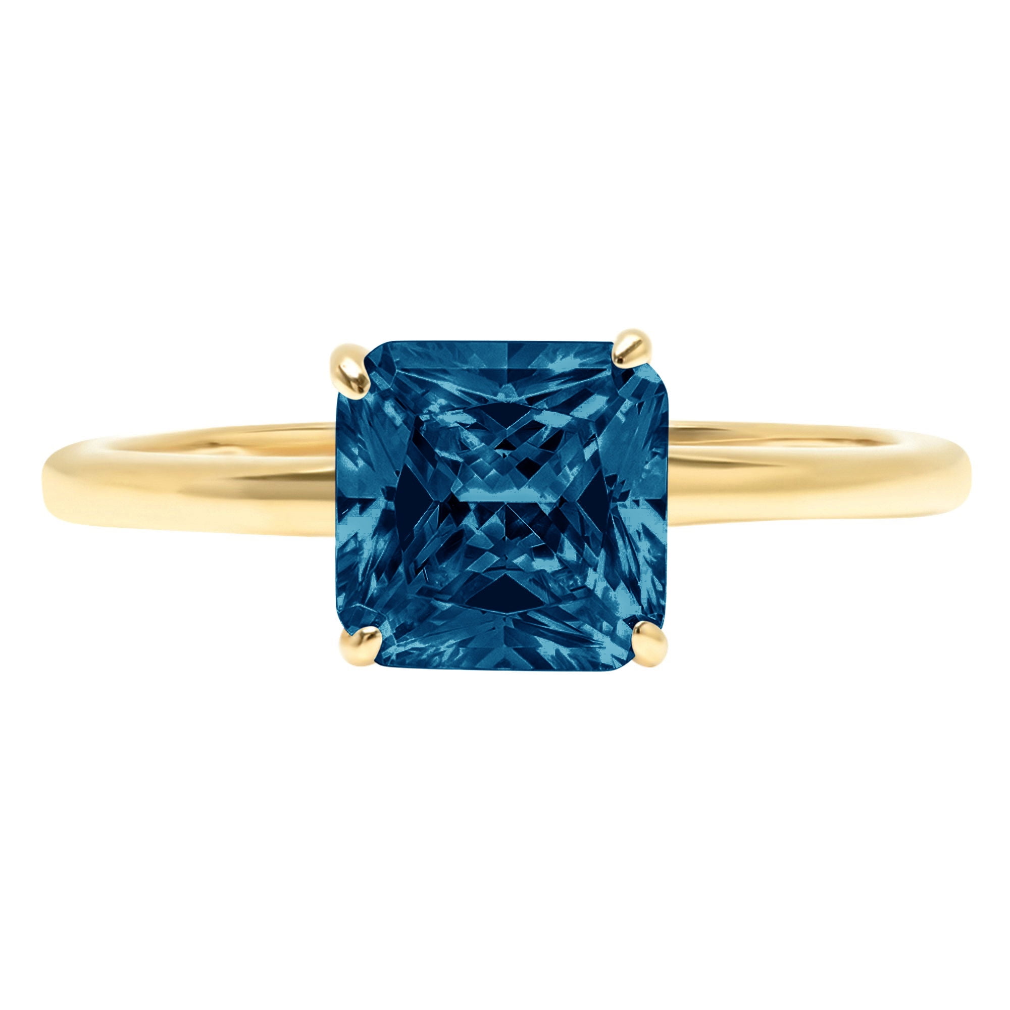 Princess Solitaire Engagement Ring 14K Yellow Gold Plated Created Round 1.25ct Blue Topaz