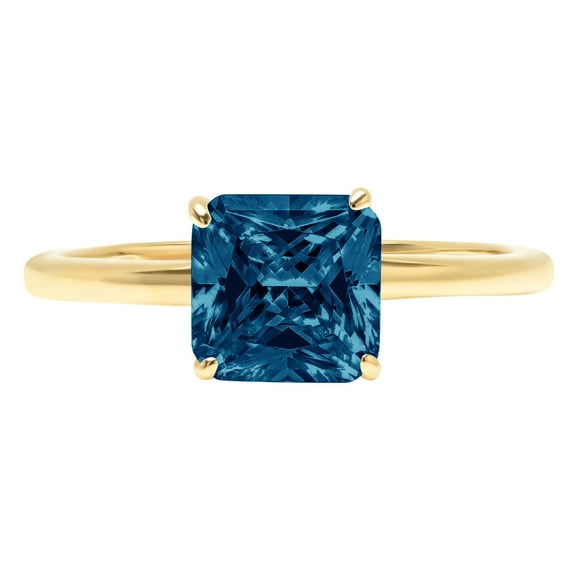 1.0ct Asscher Cut Blue Natural London Blue Topaz 14k Yellow Gold Engraving Statement Anniversary Engagement Wedding Solitaire Ring Size 11