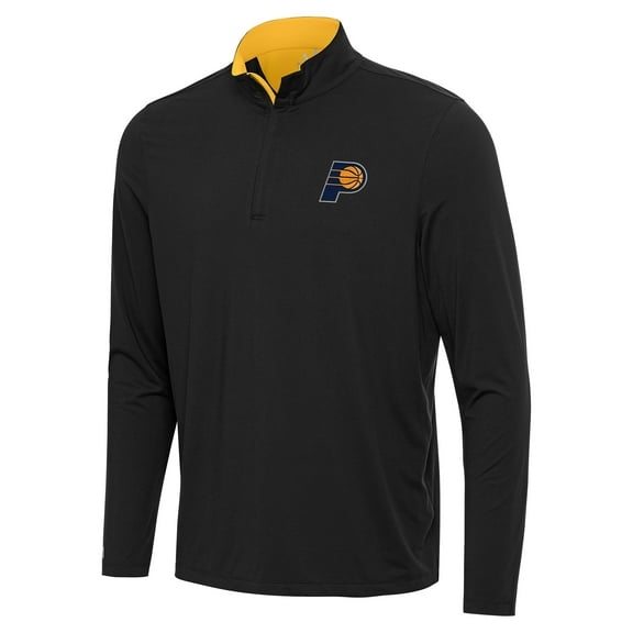 Men's Antigua Black/Gold Indiana Pacers Content Quarter-Zip Top