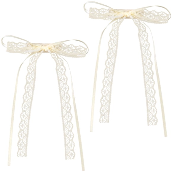 CustomyLife 2 pinzas para el pelo de encaje beige, lindas coquetas, pasadores a presión, cinta para el pelo con lazo para mujeres, San Valentín, bodas, bailes, accesorios decorativos