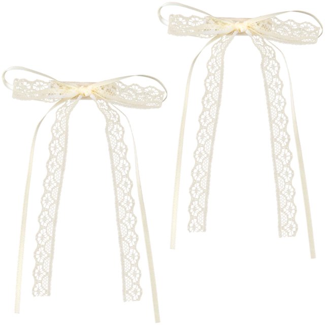 CustomyLife 2 pinzas para el pelo de encaje beige, lindas coquetas, pasadores a presión, cinta para el pelo con lazo para mujeres, San Valentín, bodas, bailes, accesorios decorativos