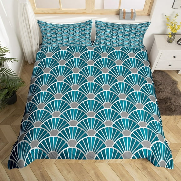 Mermaid Duvet Cover for Kids Boys Girls,Girly Fish Scale Bedding Set King,Coastal Mermaid Sacle Ombre Comforter Cover,Geometric Ocean Hawaii Style Art Bed Sets with 2 Pillow Shams Microfiber