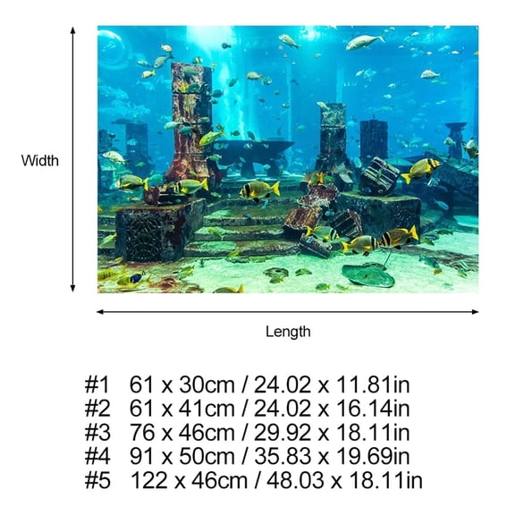 Sticky Underwater City Ruins Background Poster Aquarium Fish Tank Background Decoration Painting for Aquarium Fish Tank Decoration[61*30cm]