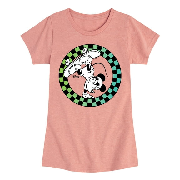 Disney - Mickey Skateboarding Checkered Circle - Toddler And Youth Girls Short Sleeve Graphic T-Shirt