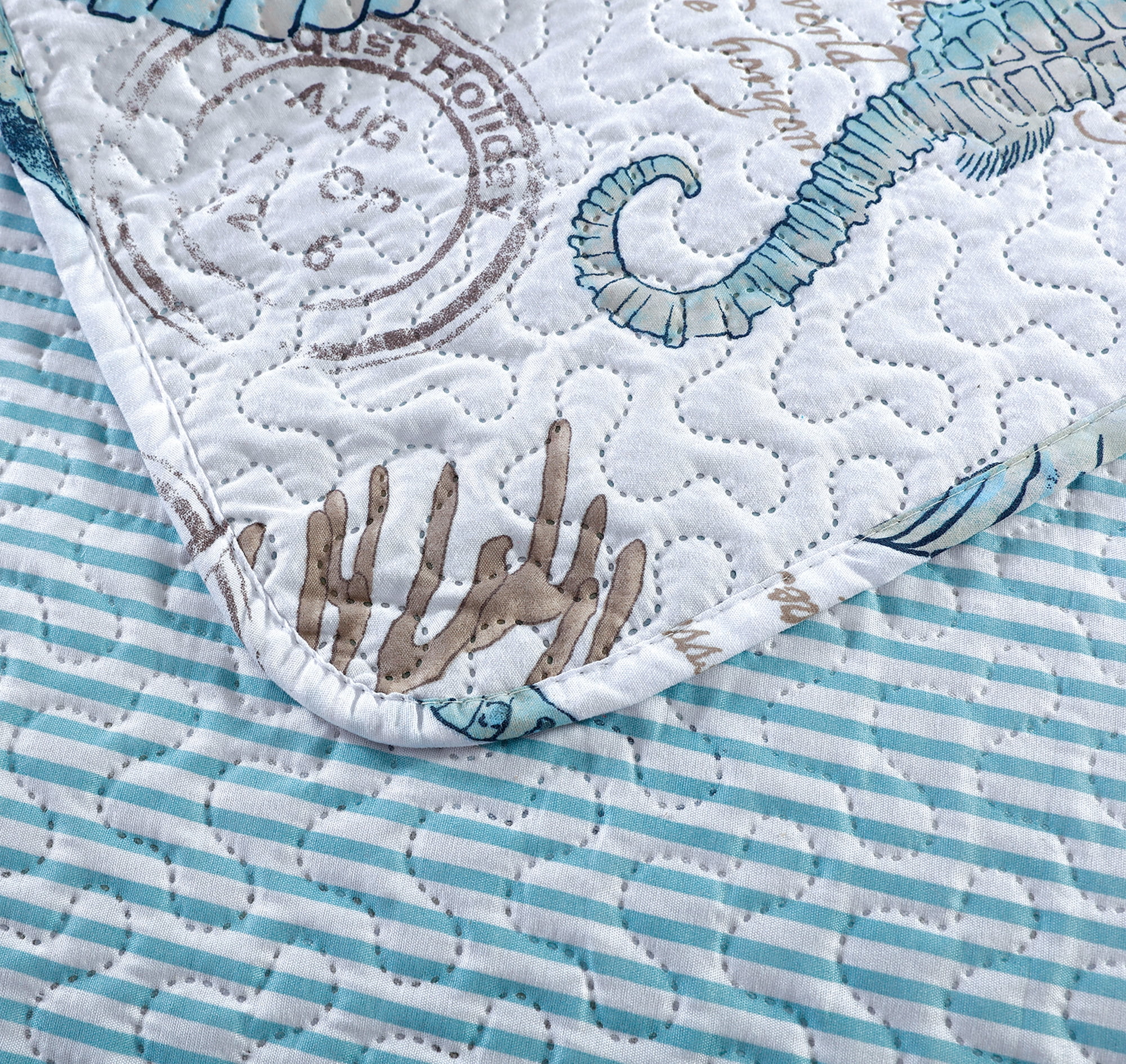 Smuge 3Pcs Queen/Full Size Sea shell Quilt Sets, Soft Lightweight Microfiber Bedding Bedspreads Reversible Coverlet, 1 Quilt & 2 Pillow Shams (Blue)