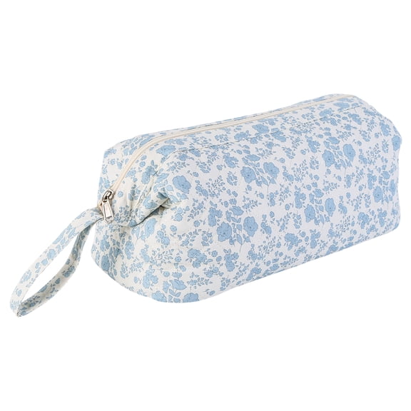 Quilted Large Capacity Travel Portable Carrying Case Casual Hair Tools Travel Bag for Women Girls Work Shopping Vacation Daily (Blue flower)