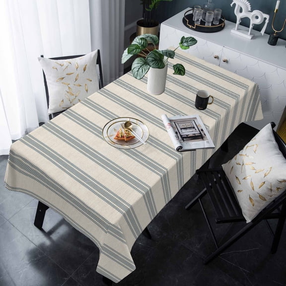 Blue Striped Tablecloth Rectangle Table Cloth 60x120 , Waterproof Tablecloth Outdoor Table Cloth, Modern Farmhouse Stripes Rustic Washable Table Cover for Kitchen Dining Party