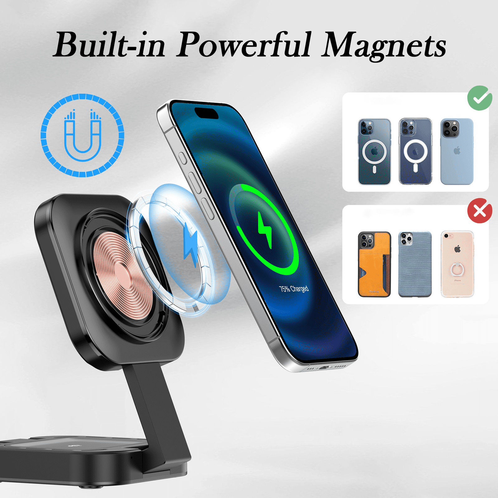 3 in 1 Magnetic Wireless for iPhone Charging Station, Foldable Portable Charger for iPhone 16-12 Pro Max & Apple Watch & AirPods, for Apple Multiple Devices Charger for Home, Office&Travel
