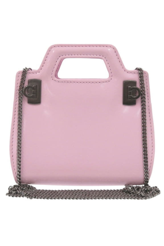 Pre-Owned Salvatore Ferragamo Wanda Chain Shoulder 213984 Calf Leather Pink Bag... (Good)
