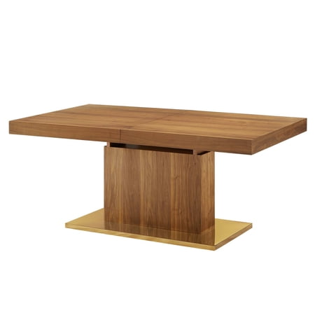 Dining Table Rectangular Wood Metal Steel Brown Walnut Gold Modern Contemporary Urban Design Kitchen Room Cafe Bistro Restaurant Hospitality