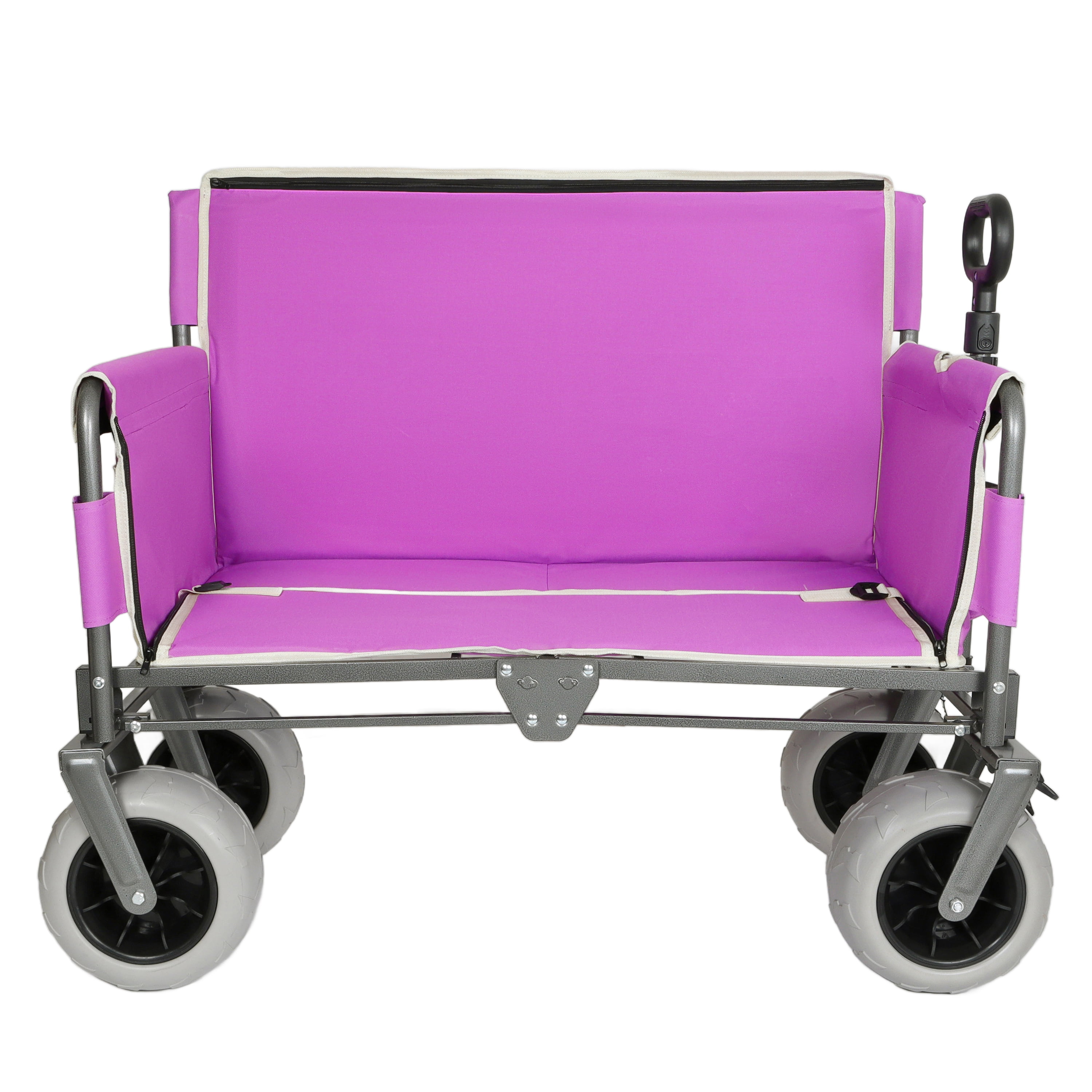 3-in-1 Heavy-Duty Convertible Folding Wagon Cart with Bench Seat & Storage - 500lbs, 180L Capacity Utility Wagon, All-Terrain Wheels for Camping, Beach, Sports, Garden, Fish, Purple