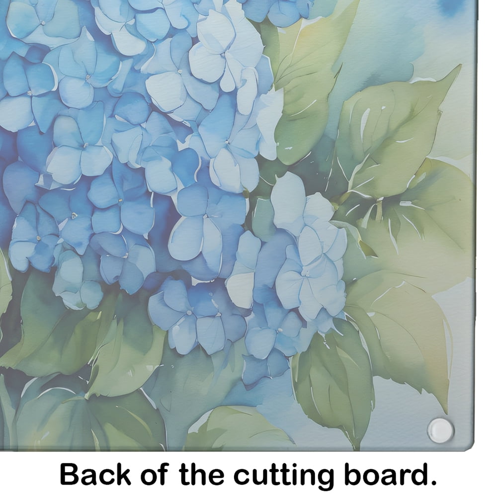 Hydrangeas in Watercolor Glass Cutting Board Large 12 in x 15 in
