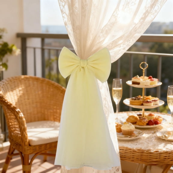 Mesh Bow Curtain Tie Backs 7.87 x 19.69 Inch Long Drapery Holdbacks for Windows, Bow Curtain Buckle for Living Room Bedroom Decor, Holiday Valentine Curtain Ties, Yellow