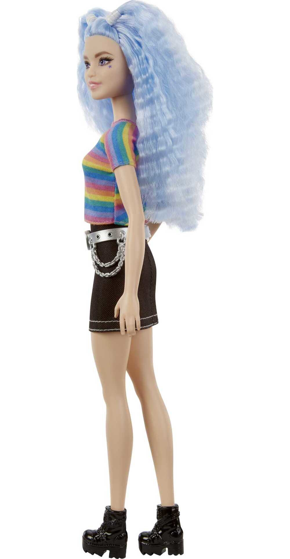 Barbie Fashionistas Doll #170 with Long Blue Crimped Hair, Star Face Makeup in Striped Tee - image 4 of 7
