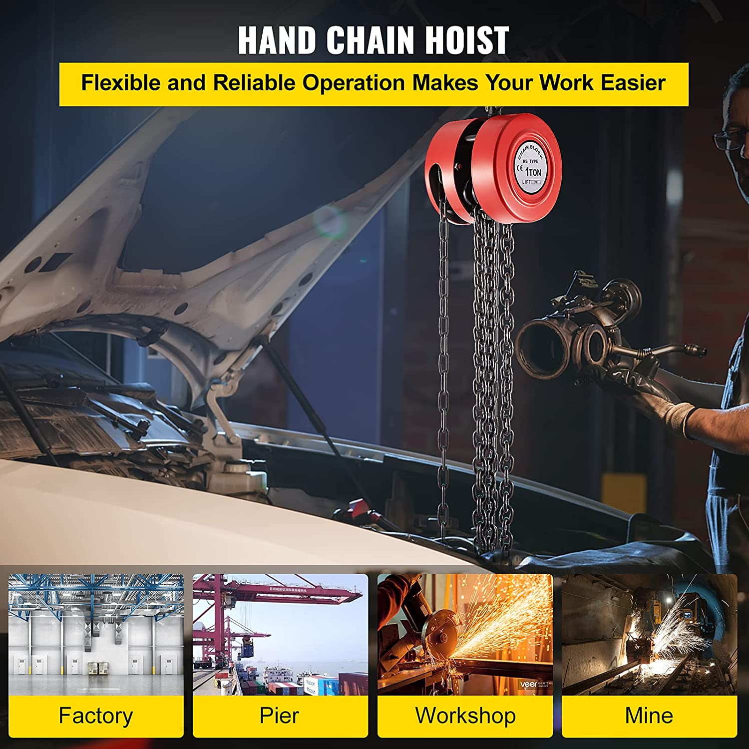 Chain Hoist Chain Block Hoist 2200lbs/1ton Manual Chain Block w/3m Chain 