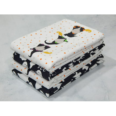 

RADANYA Cotton Quick Dry & Absorbent Multipurpose Towel 350 GSM -18 x 28 Inch - Set of 4 - Multicolor Halloween Black & White | Hand Towels | Bathroom Towel | Bathroom Napkins | Kitchen | Table