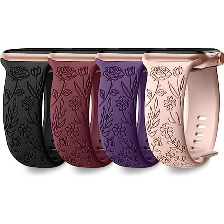 Ouwegaga for Apple Watch Bands 40mm 41mm 38mm 42mm 45mm 44mm 49mm for Women, 4 Pack Floral Engraved Bands for Apple Watch Ultra Series 9 8 7 6 5 4 3 SE