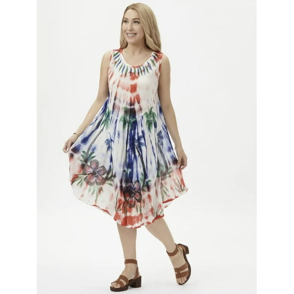 Womens Summer Sun Dress Umbrella Tie Dye Flower Beach Resort Wear Boho Hippie