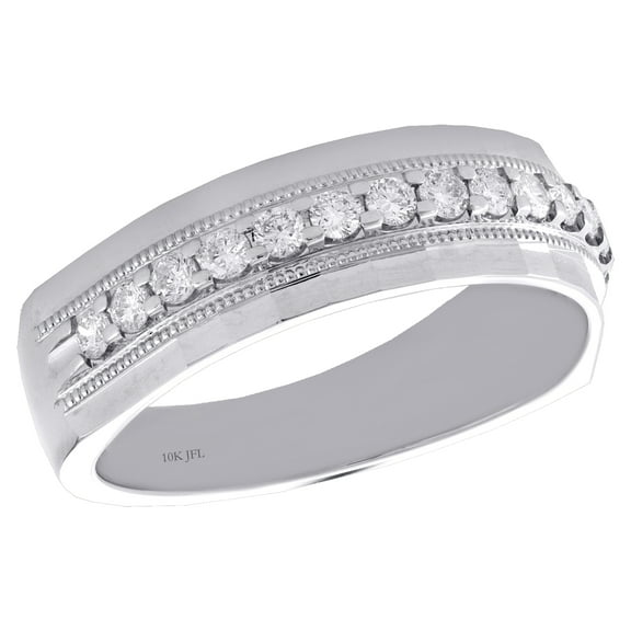 10K White Gold Round Diamond Milgrain Wedding Band Channel Set 7mm Ring 1 /2 CT.