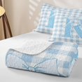 thumbnail image 4 of Catabedysis Blue Gingham Print Quilt King,Plaid Monogrammed R Design King Coverlet Set For Girls,3 Pieces, 4 of 7