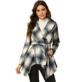 thumbnail image 1 of INSPIRE CHIC Manteau à Col Rabattu Asymétrique à Carreaux Court Ouvert pour Femmes, 1 of 6