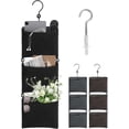 thumbnail image 1 of Wymulot 3 Tier Wall Mounted Magazine Rack, Magazine Basket with Hooks, Boho Storage Holder Books Basket for Newspaper, Remote Controls, Keys, Decorative Hanging Basket for Living Room, Bedroom (Black), 1 of 7