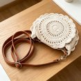 thumbnail image 3 of HUISZJ Straw Beach Bag, Woven Hollow Out Shoulder Bag, Round Summer Beach Bag for Travel Summer, White, 3 of 10