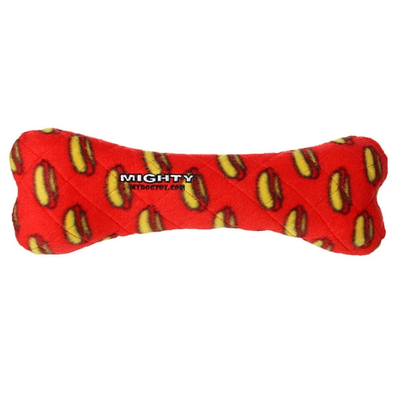 Mighty Bone Red Durable Squeaky Plush No Stuff Dog Toy