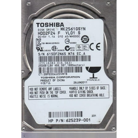 MK2561GSYN, A0/MH000C, HDD2F24 F VL01 S, Toshiba 250GB SATA 2.5 Hard Drive