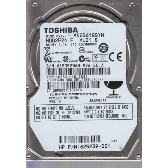 MK2561GSYN, A0/MH000C, HDD2F24 F VL01 S, Toshiba 250GB SATA 2.5 Hard Drive